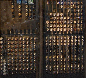 Rows of vacuum tubes on one of ENIAC’s panels.